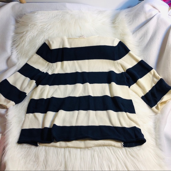 Gap chunky sweater XL navy blue white striped - Picture 2 of 6